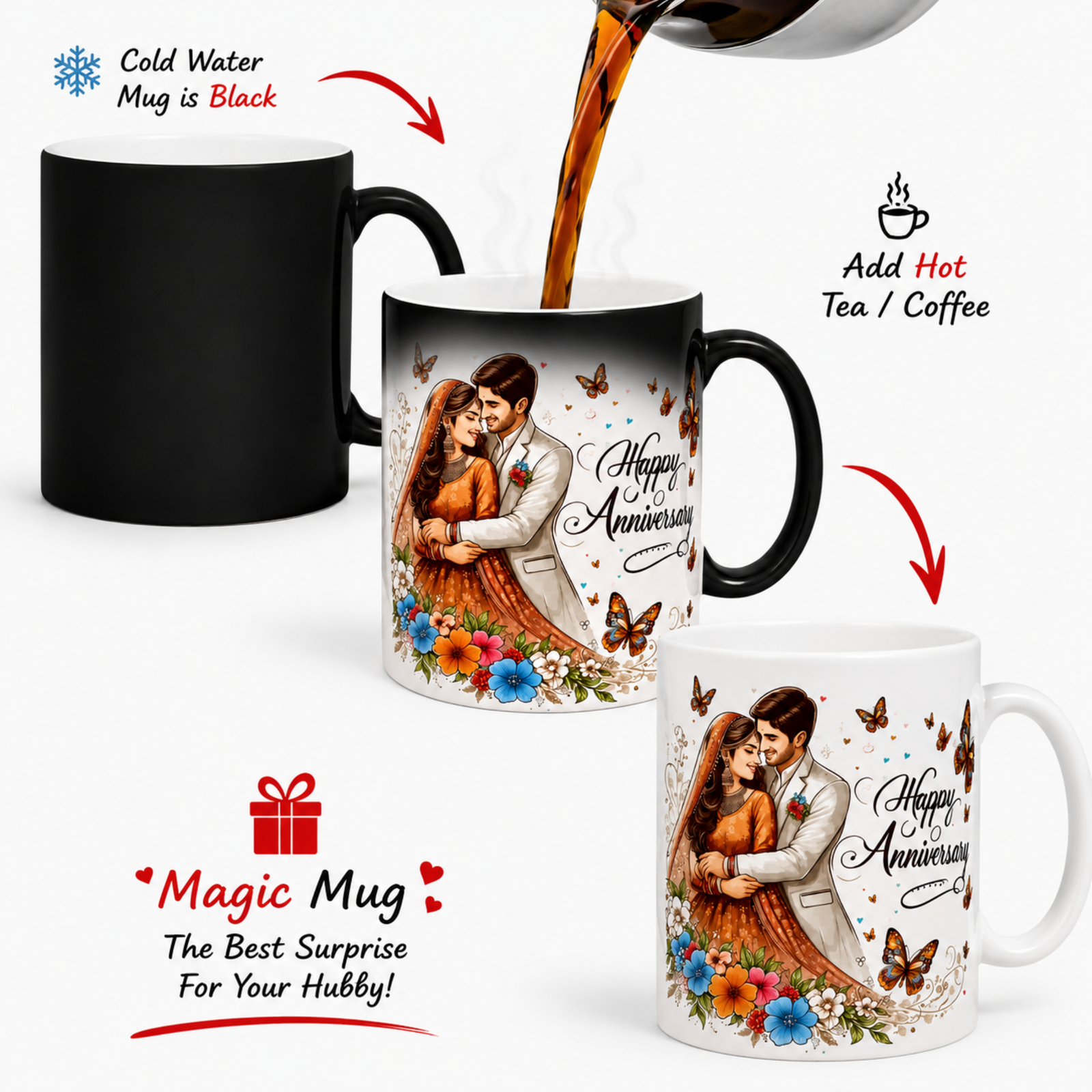 happy anniversary magic mug for couple | color changing anniversary coffee mug | romantic gift for husband wife | heat sensitive ceramic mug | wedding anniversary surprise gift | magic mug 325ml happy anniversary magic mug for couple | color changing anniversary coffee mug | romantic gift for husband wife | heat sensitive ceramic mug | wedding anniversary surprise gift | magic mug 325ml