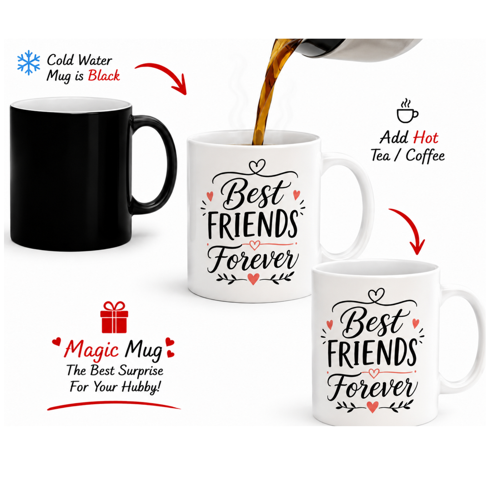 best friends forever magic mug | color changing friendship coffee mug | bff gift for best friend | heat sensitive ceramic mug | friendship day gift | magic mug 325ml best friends forever magic mug | color changing friendship coffee mug | bff gift for best friend | heat sensitive ceramic mug | friendship day gift | magic mug 325ml