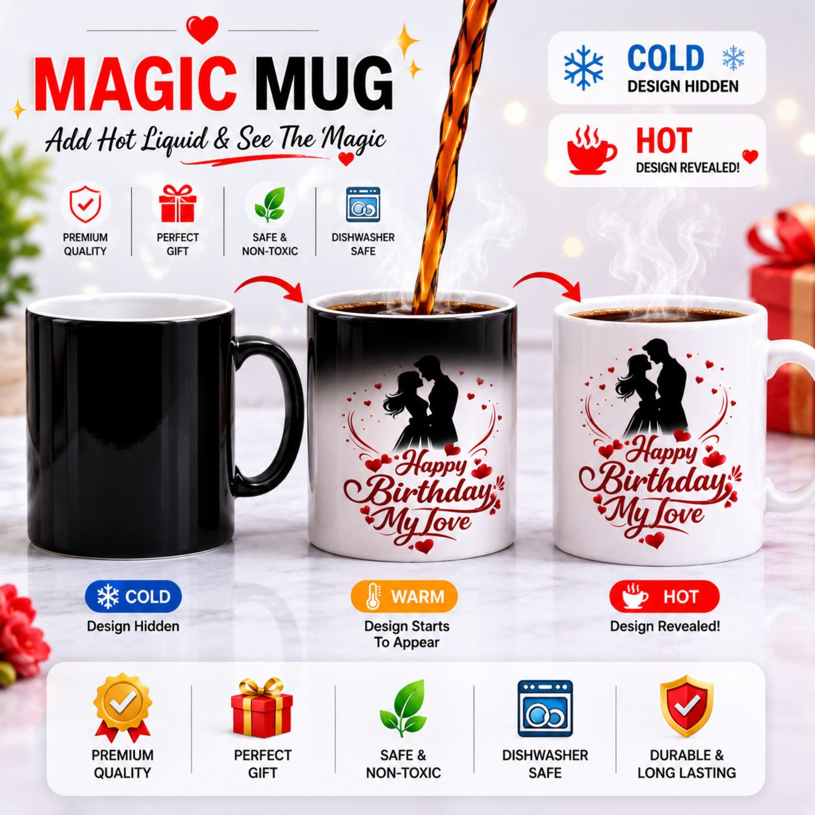 happy birthday my love magic mug 350ml | heat sensitive color changing coffee mug romantic birthday gift happy birthday my love magic mug 350ml | heat sensitive color changing coffee mug romantic birthday gift