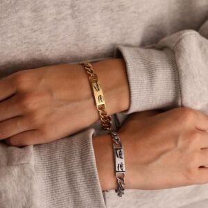 personalized fingerprint couple bracelet | custom engraved matching bracelet for him & her | stainless steel love bracelet | anniversary, birthday & valentine's gift