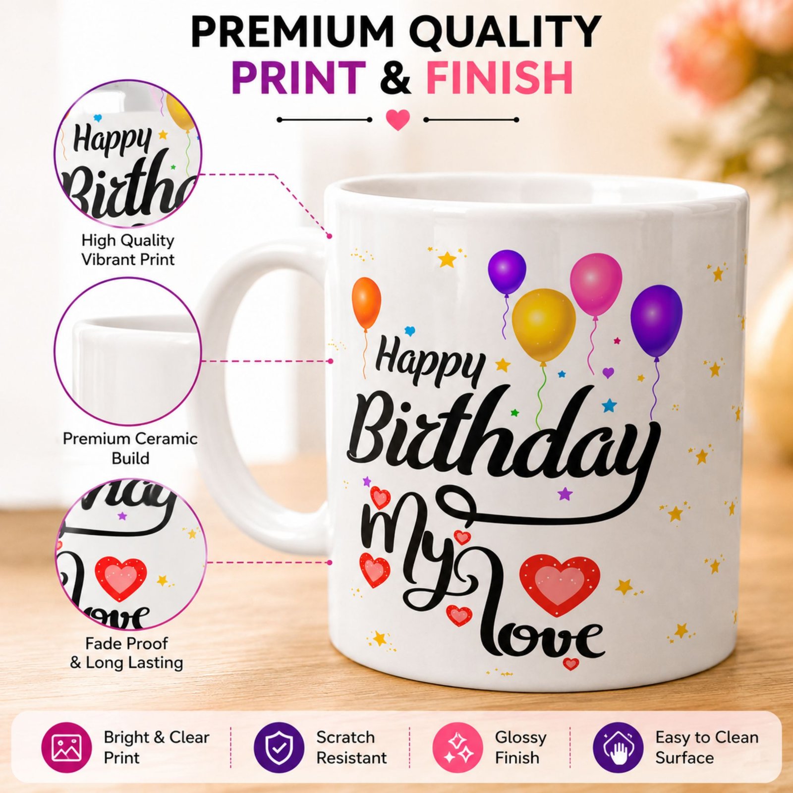 happy birthday my love ceramic coffee mug | romantic birthday gift for girlfriend, boyfriend, husband, wife | 325ml printed mug happy birthday my love ceramic coffee mug | romantic birthday gift for girlfriend, boyfriend, husband, wife | 325ml printed mug
