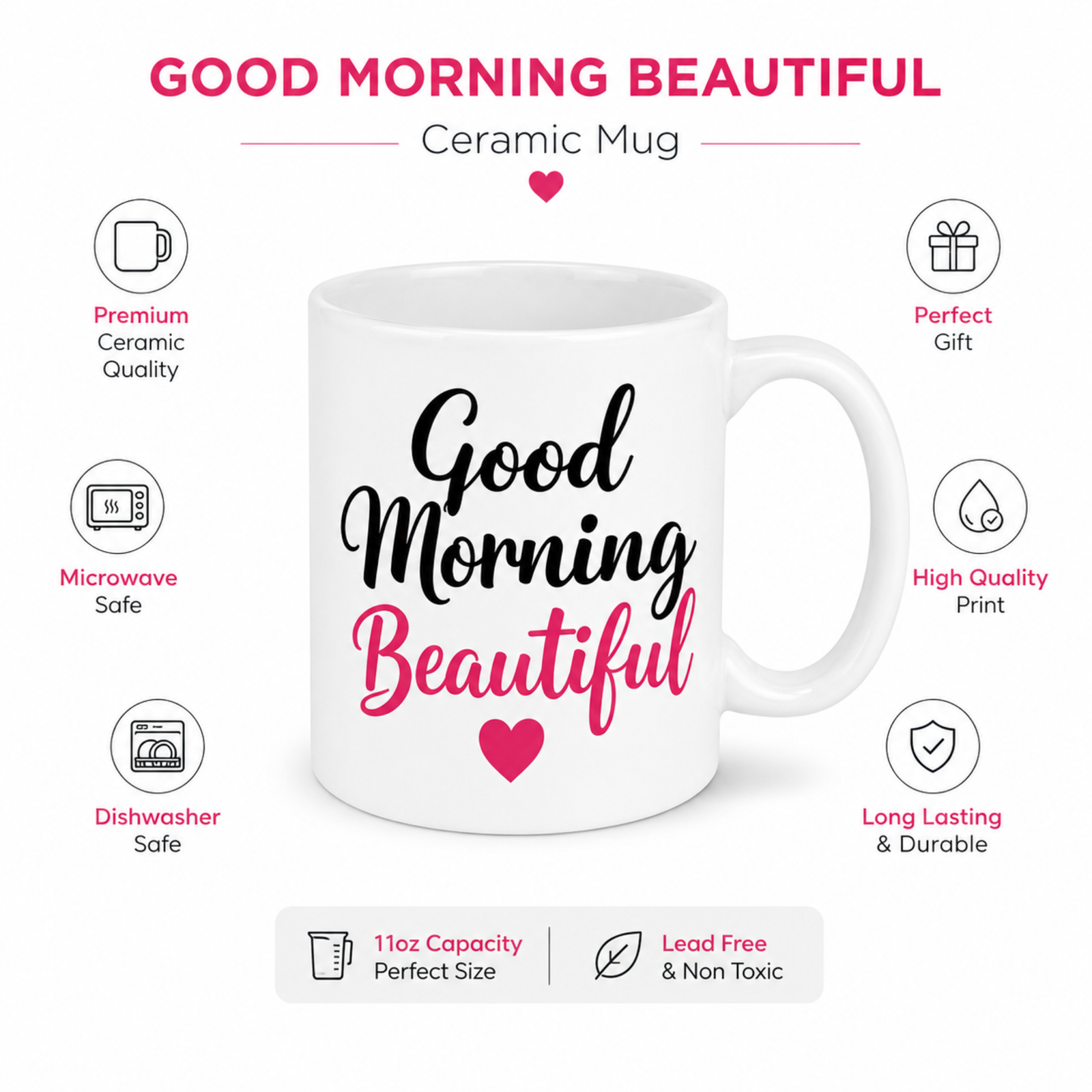 good morning beautiful printed ceramic mug | cute gift for girlfriend, wife, sister, best friend | 325ml coffee mug good morning beautiful printed ceramic mug | cute gift for girlfriend, wife, sister, best friend | 325ml coffee mug