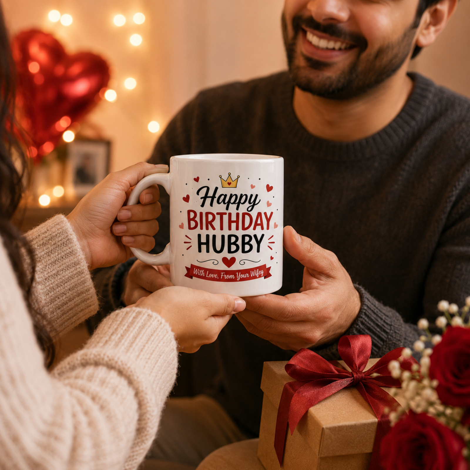 happy birthday hubby printed ceramic mug | romantic birthday gift for husband from wife | 325ml coffee mug happy birthday hubby printed ceramic mug | romantic birthday gift for husband from wife | 325ml coffee mug