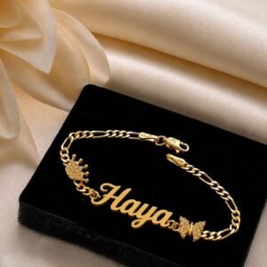 personalized crown name bracelet | custom gold name bracelet for women | stainless steel