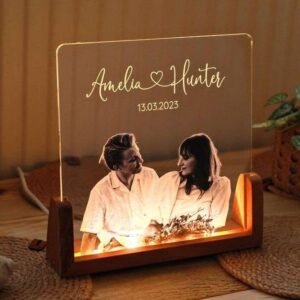 personalized led acrylic photo lamp with calendar | custom photo night light | usb led table lamp | birthday gift for girlfriend, boyfriend, wife, husband | anniversary & valentine's gift