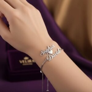 personalized couple name bracelet | custom two name bracelet for couples | silver stainless steel