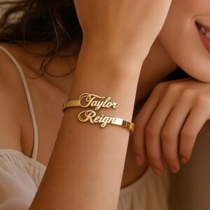 personalized double name bracelet | custom two name gold bracelet for women | stainless steel